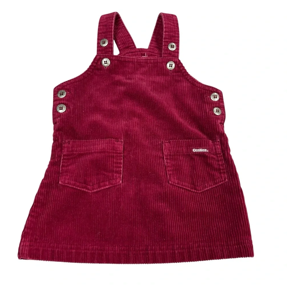 Vintage OshKosh B’Gosh Burgundy Corduroy Jumper Dress Fall 90’s Size 18-24 M